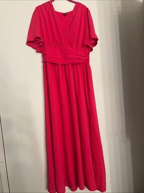 SHEIN Bright Fuchsia V-Neck Maxi Dress with Flutter Sleeves